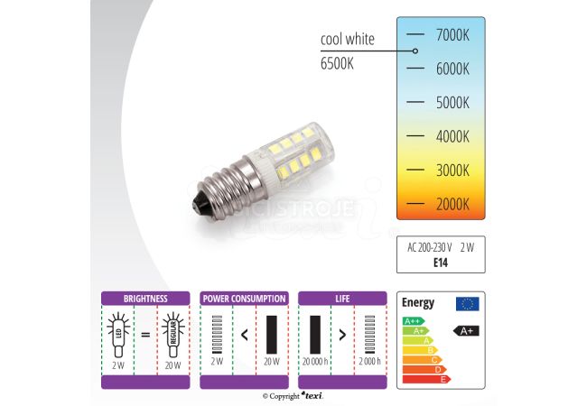 Žiarovka LED 230V, 2W pre šijacie stroje so závitom