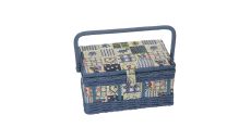 Škatuľa na šitie luxusná modrá látka 28x19x17 cm