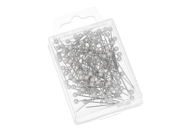 Špendlíky s perleťovými hlavičkami 0,60 x 38 mm 100 ks bielej