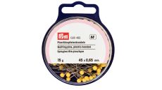 Špendlíky s plastovou hlavičkou, 0,65 x 45 mm, žlté, 15 g