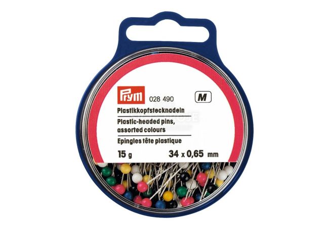 Špendlíky s plastovou hlavičkou, 0,65 x 34 mm, viacfarebné, 15 g