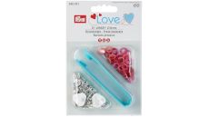 Stláčacie gombíky + narážač Jersey, Prym Love, 8 mm, 21 ks, červené/oranžové/ružové