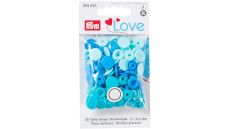 Plastové patentky "Color Snaps" okrúhle, Prym Love, 12,4 mm, 30 ks, tyrkysové/modré