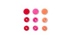 Plastové patentky "Color Snaps" okrúhle, Prym Love, 12,4 mm, 30 ks, červené/oranžové/ružové