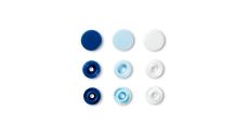Plastové patentky "Color Snaps" okrúhle, Prym Love, 12,4 mm, 30 ks, modré/biele