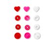 Plastové patentky "Color Snaps" srdiečka, Prym Love, 12,4 mm, 30 ks, červené/ružové/biele