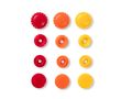 Plastové patentky "Color Snaps" kvietky, Prym Love, 13,6 mm, 21 ks, červené/oranžové/žlté
