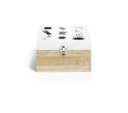 Box-organizér na drobné šijacie potreby drevený svetlý veľ. S s bielym vekom s motívom šitia