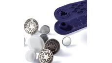 Džínsové gombíky + narážač, vzor americká hviezda, 17 mm, 8 ks, starožitná mosadz