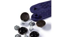 Džínsové gombíky + narážač, vzor kvety, 17 mm, 8 ks, starožitná mosadz