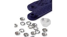 Stláčacie gombíky + narážač Jersey, 8 mm, 10 ks, strieborné