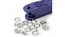 Stláčacie gombíky + narážač Jersey, 10 mm, 10 ks, strieborné
