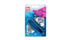 Stláčacie gombíky + narážač Jersey, 10 mm, 10 ks, biele