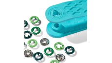 Stláčacie gombíky + narážač Jersey, Prym Love, 8 mm, 21 ks, zelené