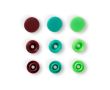 Plastové patentky "Color Snaps" okrúhle, Prym Love, 12,4 mm, 30 ks, zelené/svetlo zelené/hnedé