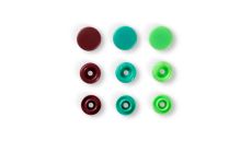Plastové patentky "Color Snaps" okrúhle, Prym Love, 12,4 mm, 30 ks, zelené/svetlo zelené/hnedé