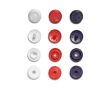 Plastové patentky "Color Snaps Mini", našitý vzhľad, Prym Love, 9 mm, 36 ks, červené/biele/námornícky modré