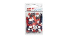 Plastové patentky "Color Snaps Mini", našitý vzhľad, Prym Love, 9 mm, 36 ks, červené/biele/námornícky modré