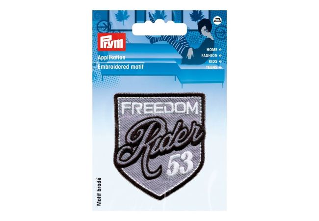 Nášivka štítok Freedom Rider 53, nažehľovacia, šedá/čierna/biela