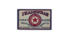 Nášivka džínsový štítok Jeanswear First Class, obdĺžnik, nažehľovacia, béžová