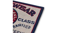 Nášivka džínsový štítok Jeanswear First Class, obdĺžnik, nažehľovacia, béžová