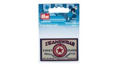Nášivka džínsový štítok Jeanswear First Class, obdĺžnik, nažehľovacia, béžová