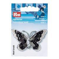 Nášivka motýľ s flitrami, nažehľovacia, čierna/biela