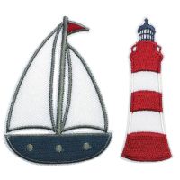 Nášivka loď a veža, samolepiaca/nažehľovacia, modrá/červená
