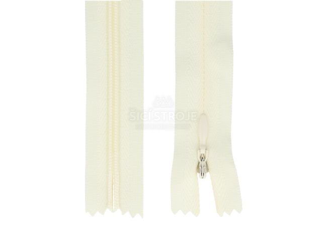 Zips špirálový skrytý 3 mm, 30 cm, nedeliteľný, jazdec dekoratívny - 103