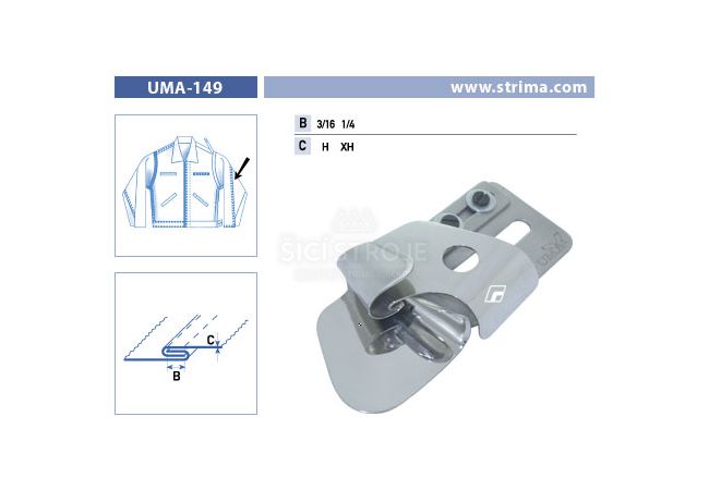 Zakladač na francúzsky šev pre šijacie stroje UMA-149 3/16 H