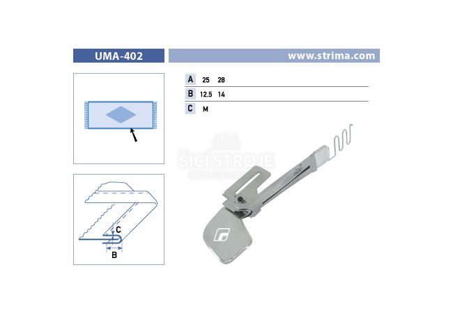 Lemovač skladajúci napoly pre šijacie stroje UMA-402 25/12,5 M