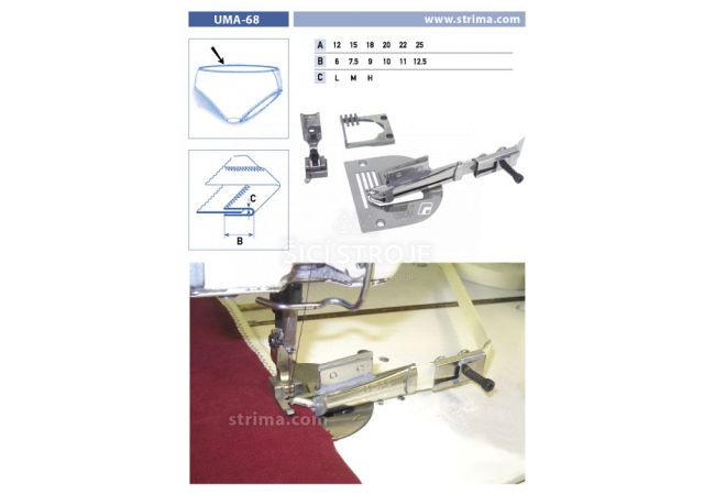 Lemovač pre cik cak pre šijacie stroje UMA-68-PF 25/12,5 M