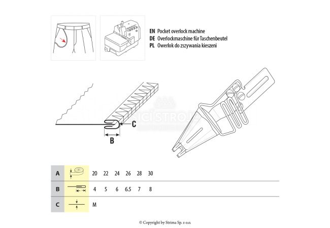 Lemovač obojstranný skladajúci pre šijacie stroje UMA-131 25/6 SI