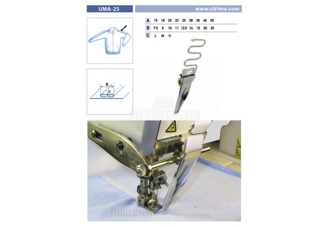 Zakladač lemovky pre šijacie stroje UMA-25 25/12,5 M